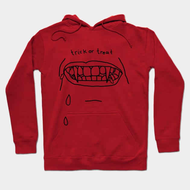 Halloween Horror Vampire Fangs and Blood Outline Trick or Treat Hoodie by ellenhenryart